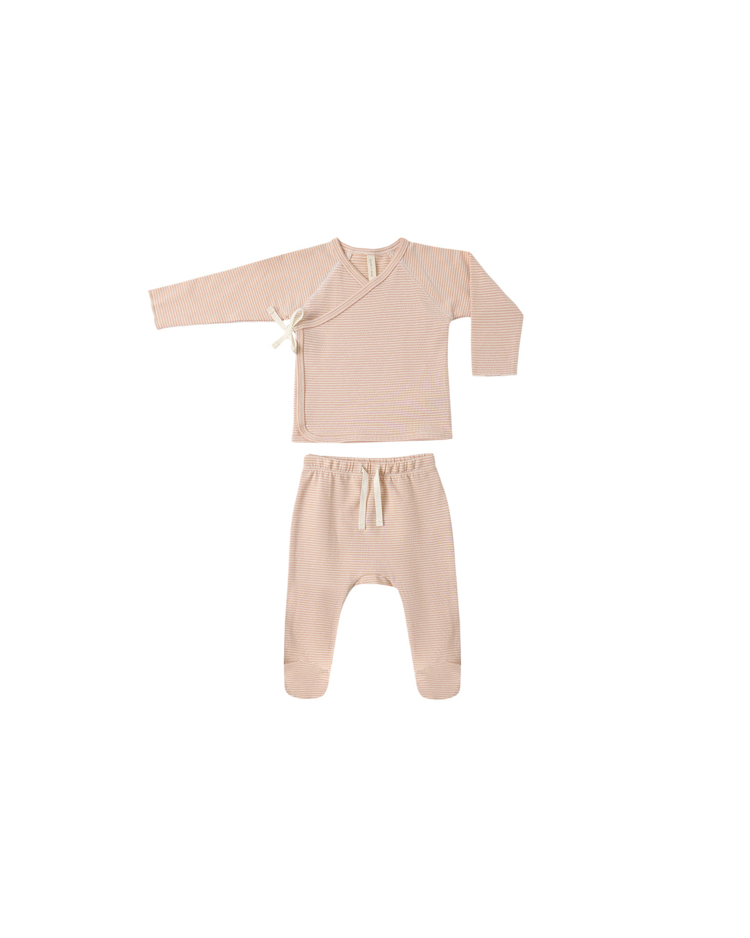Babesta Wrap Top & Footed Pant Set - Melon Micro Stripe by Quincy Mae