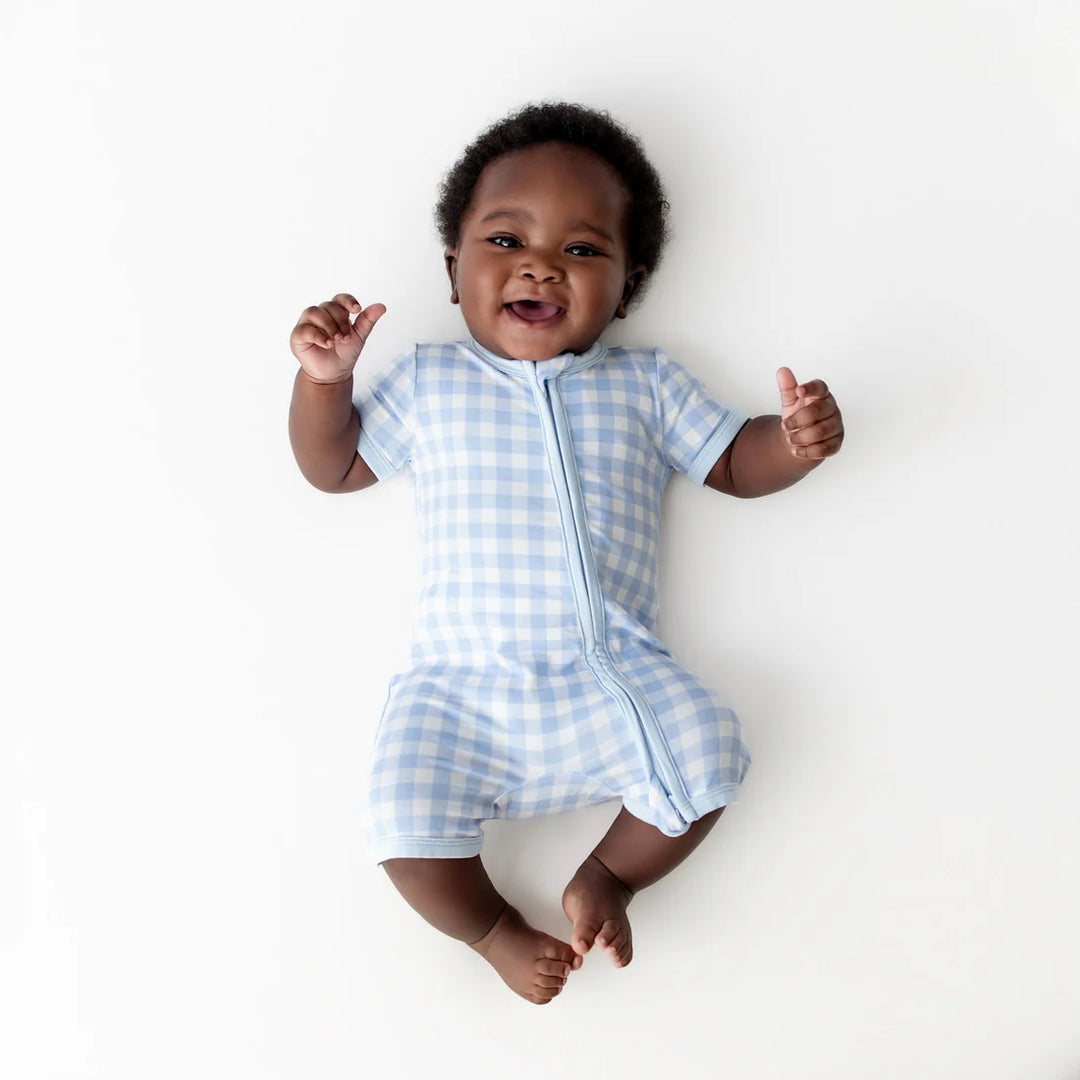 Babesta Zippered Shortall Romper - Gingham Breeze by Kyte Baby