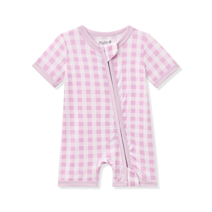 Babesta Zippered Shortall Romper - Gingham Thistle by Kyte Baby