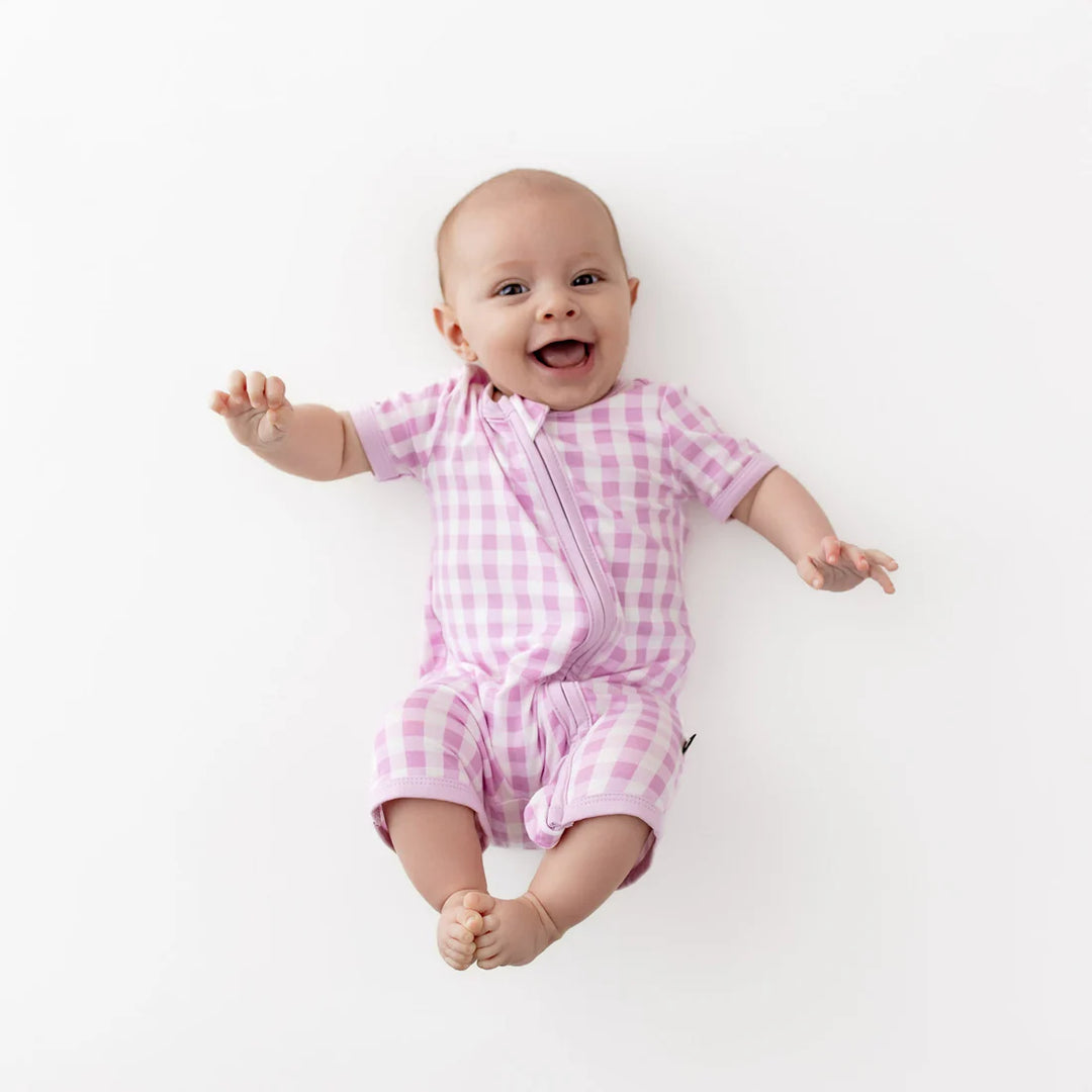 Babesta Zippered Shortall Romper - Gingham Thistle by Kyte Baby