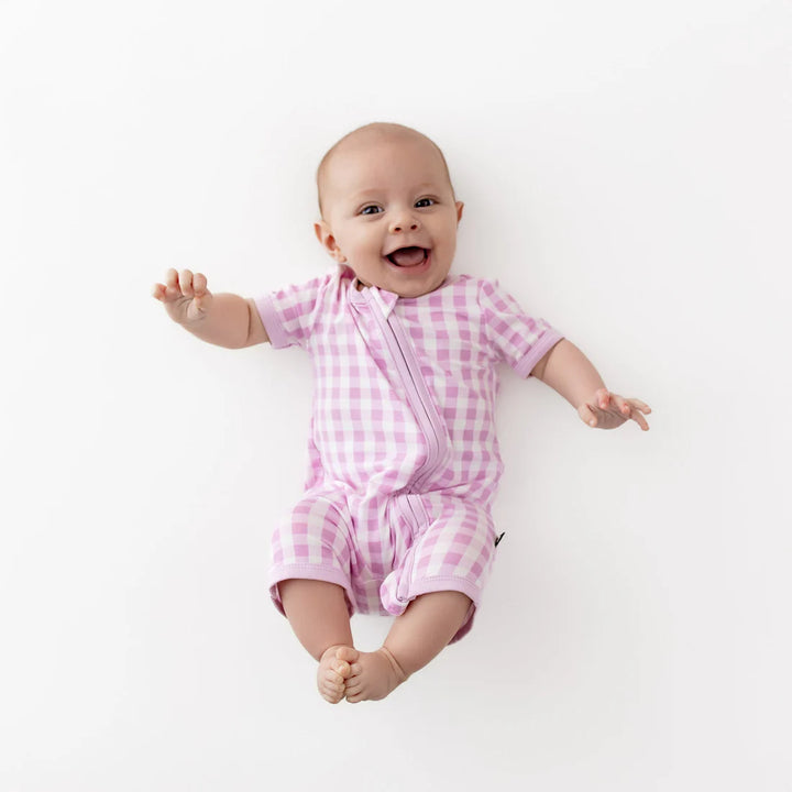 Babesta Zippered Shortall Romper - Gingham Thistle by Kyte Baby