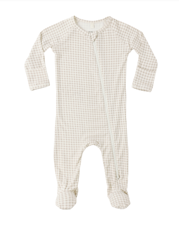 Bamboo oat gingham footie by Quincy Mae