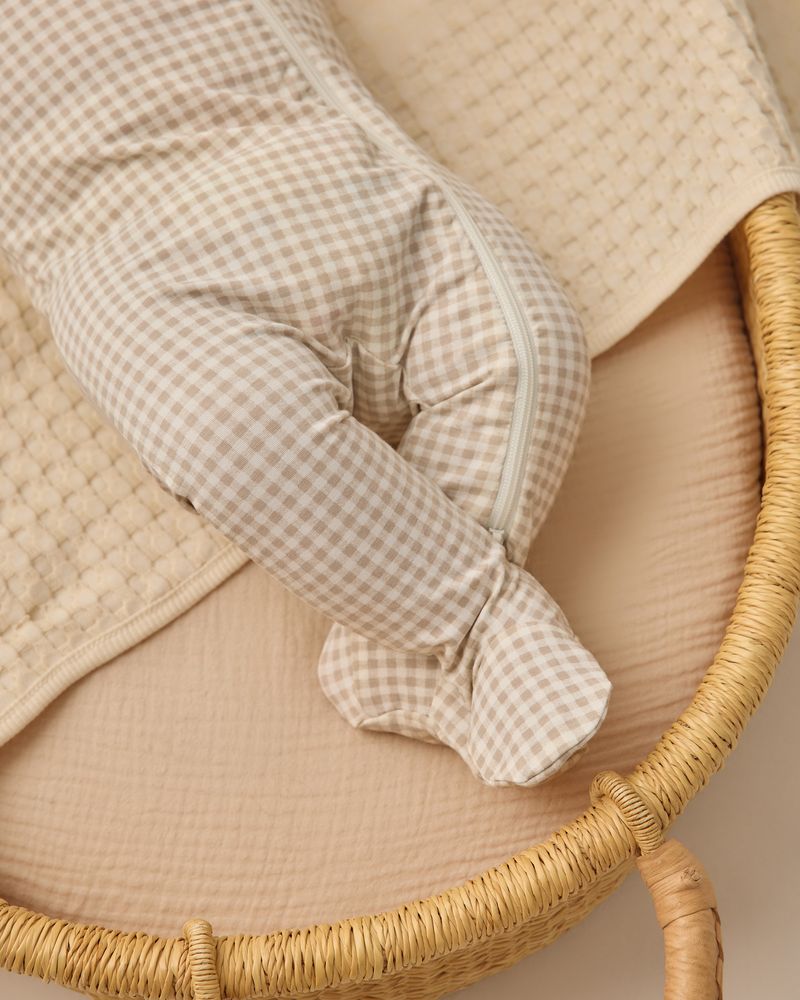 Bamboo Zip Footie Oat Gingham by Quincy Mae