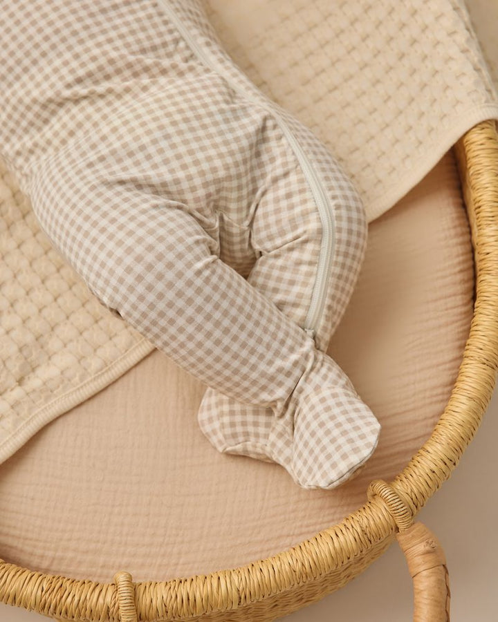 Bamboo Zip Footie Oat Gingham by Quincy Mae