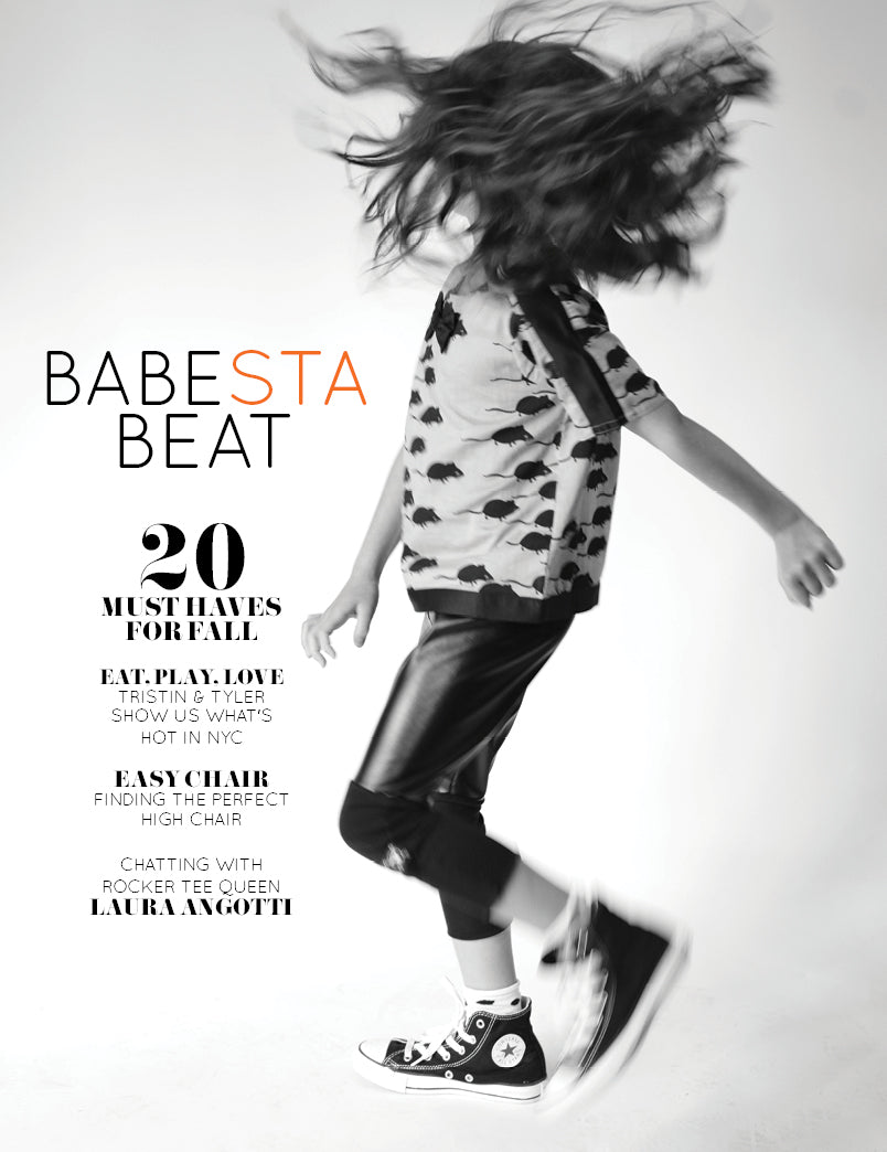Child with long hair in motion against a white background with 'Babesta Beat' text.