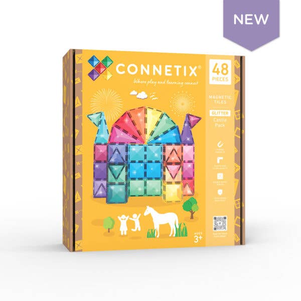 CONNETIX Magnetic Tiles Glitter Castle Pack, 48 Pieces