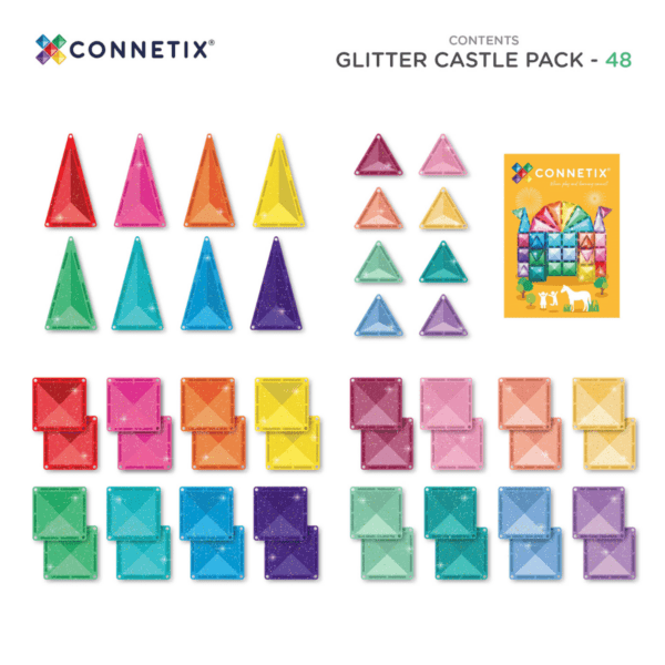 CONNETIX Magnetic Tiles Glitter Castle Pack, 48 Pieces