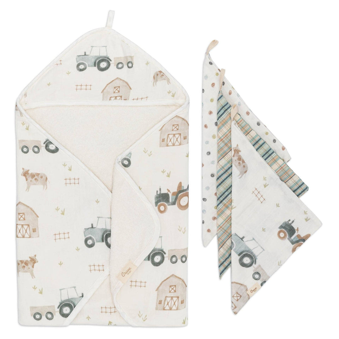 Farmhouse Tractor Hooded Towel & Wash Cloth Set