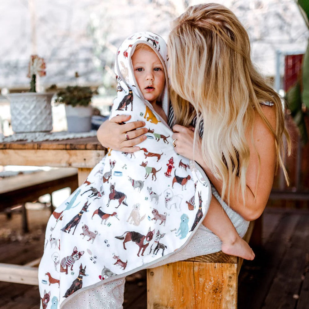 Woof infant hooded towel by Little Unicorn