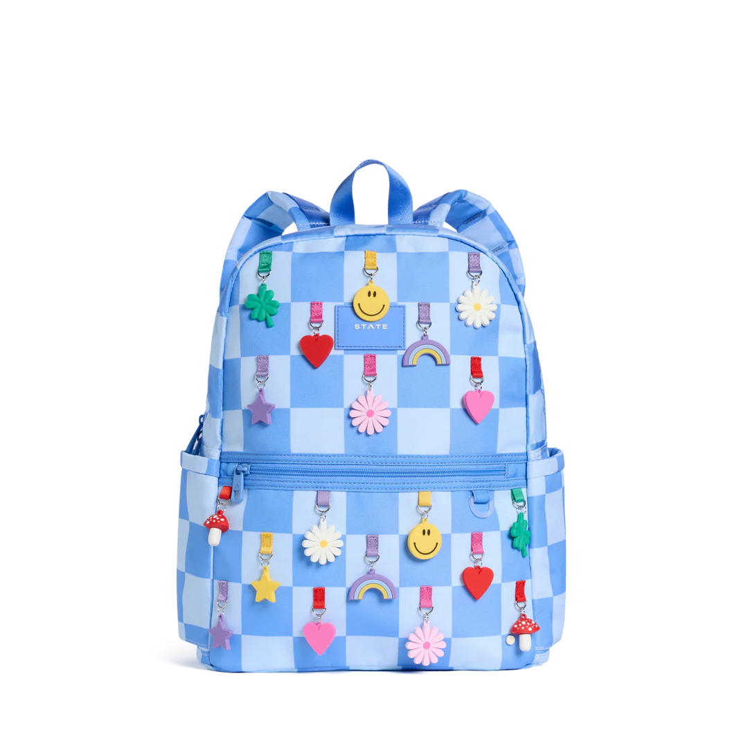 Kane Kids Double Pocket Charms Blue Check Backpack by State Bags