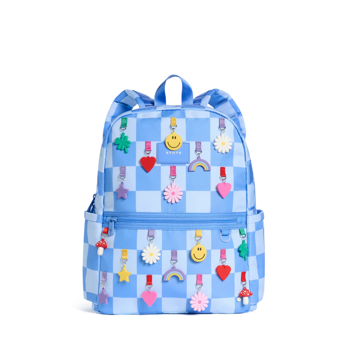 Kane Kids Double Pocket Charms Blue Check Backpack by State Bags