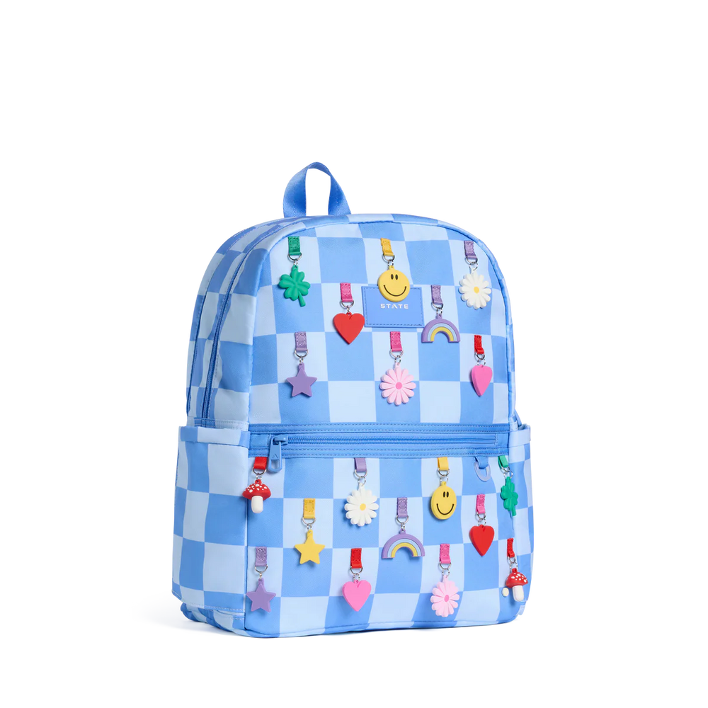 Kane Kids Double Pocket Charms Blue Check Backpack by State Bags
