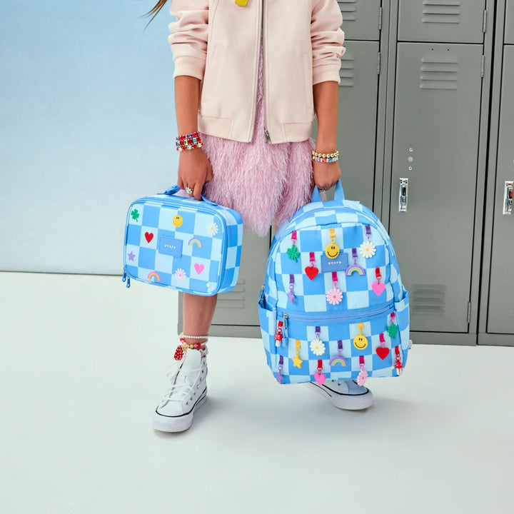 Kane Kids Double Pocket Charms Blue Check Backpack by State Bags