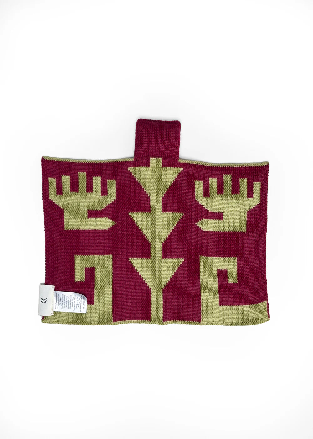 Knitted lovey with red geometric pattern  by Javiera Varas  (back)