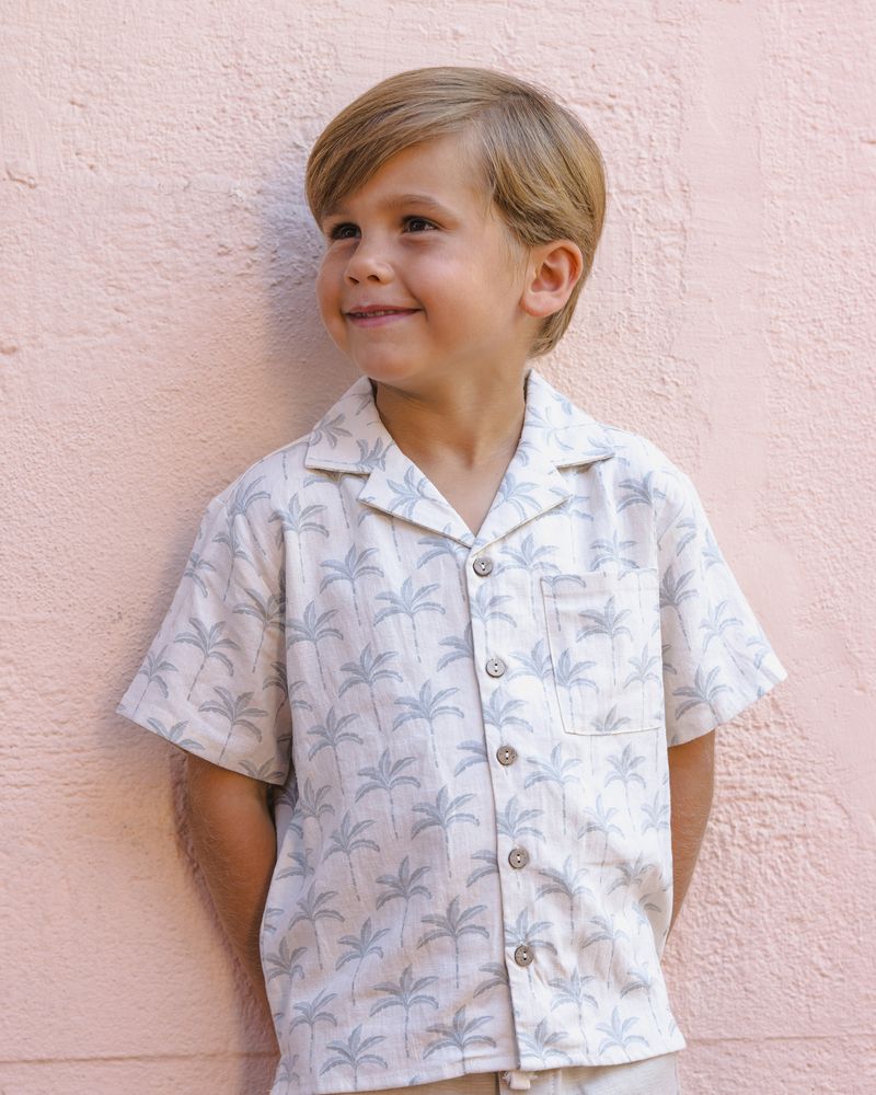 Lapel Collar Shirt - Palm Trees