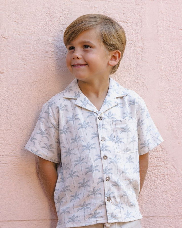 Lapel Collar Shirt - Palm Trees