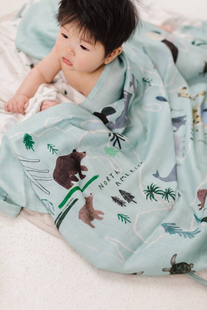 World Map Swaddle by Loulou Lollipop