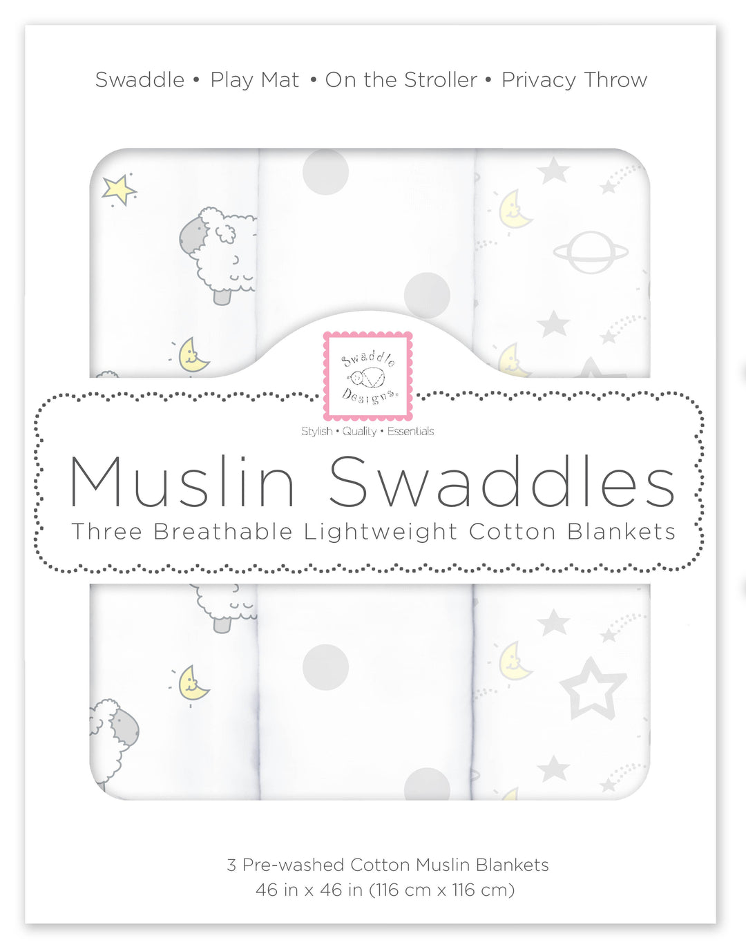 Muslin Swaddle Blankets (Set of 3) - Little Lambs