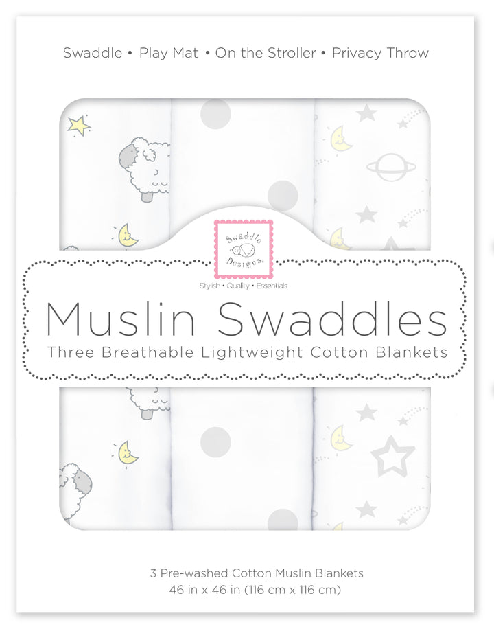 Muslin Swaddle Blankets (Set of 3) - Little Lambs