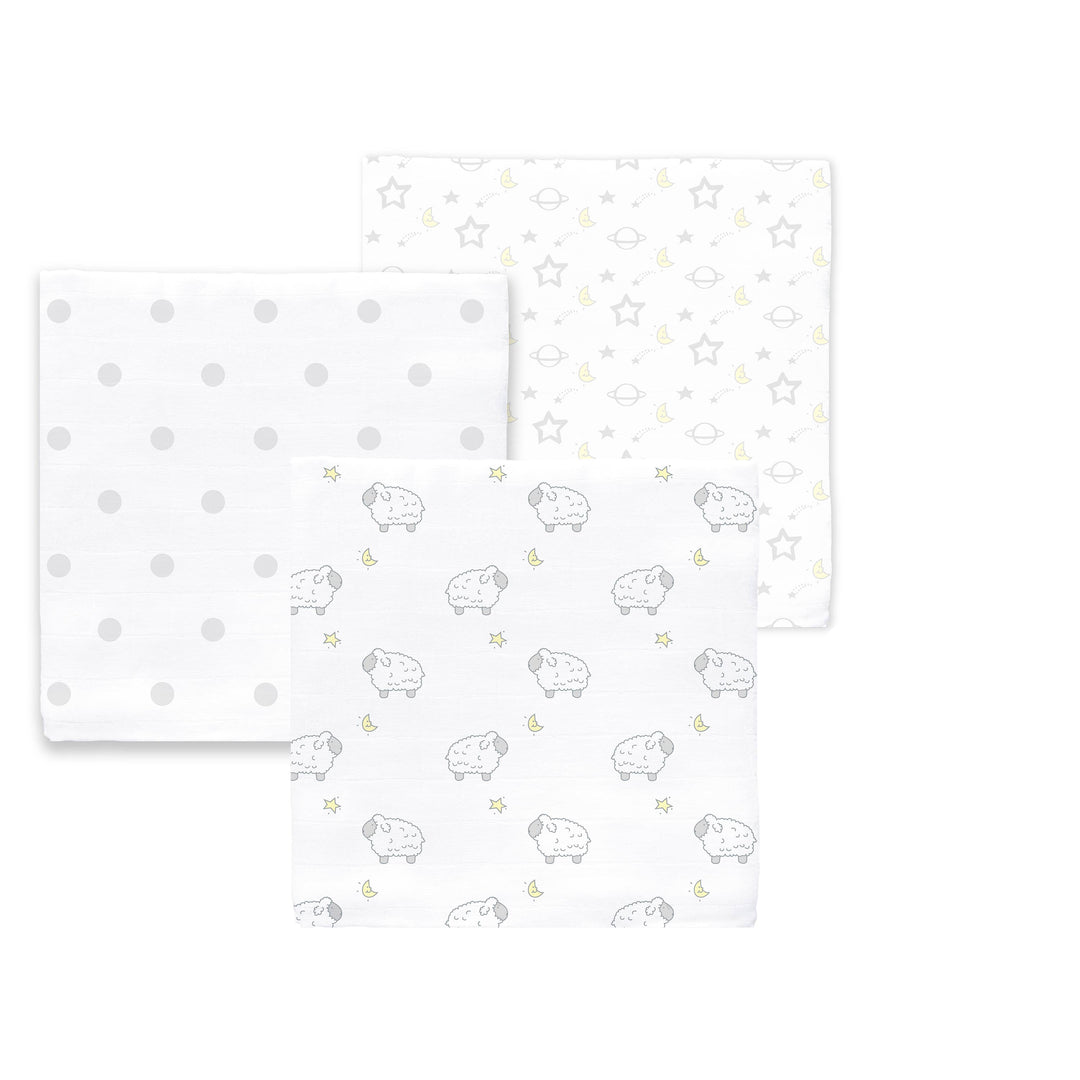 Muslin Swaddle Blankets (Set of 3) - Little Lambs