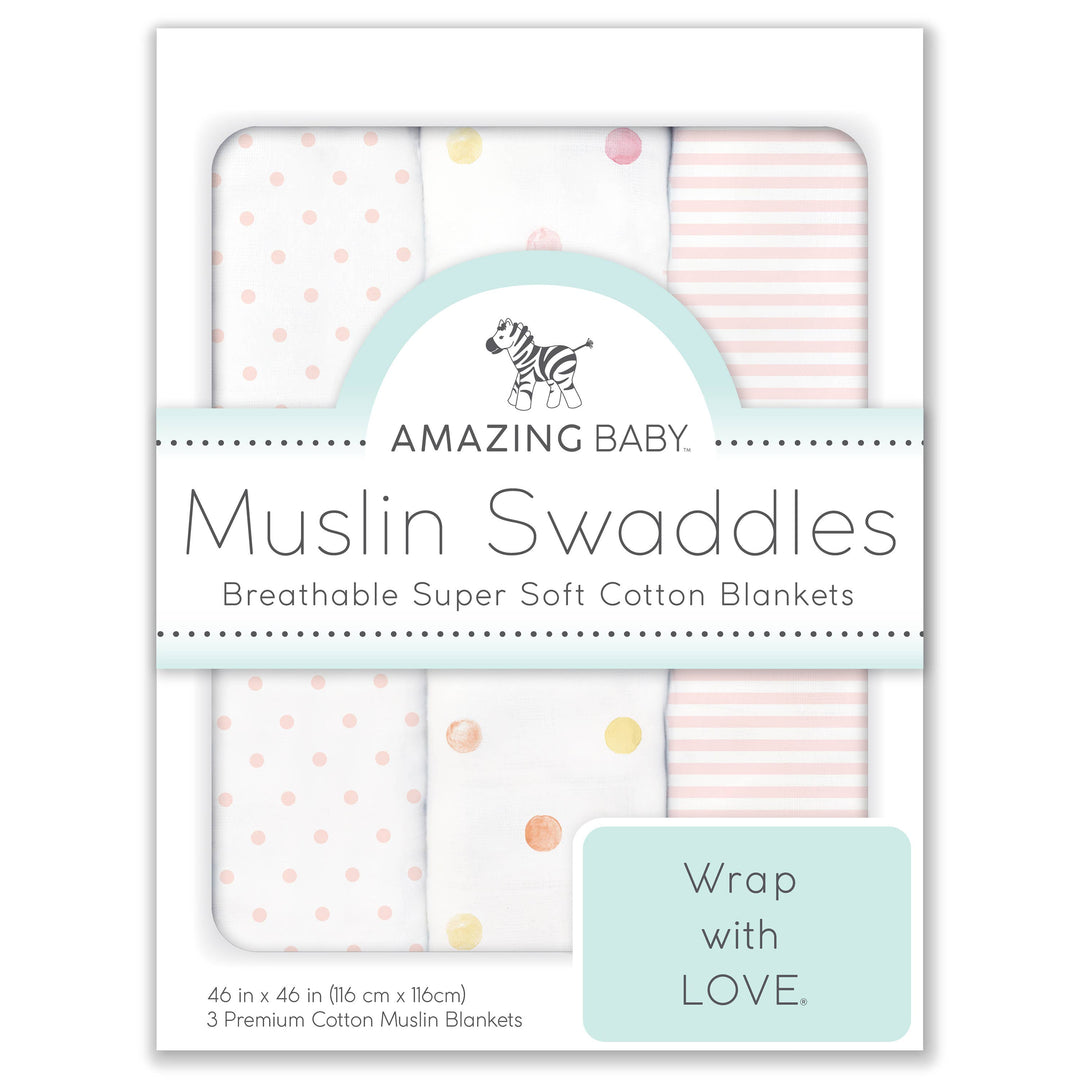 Muslin Swaddle Blankets (Set of 3) - Pink Party