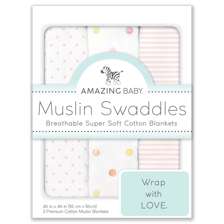 Muslin Swaddle Blankets (Set of 3) - Pink Party