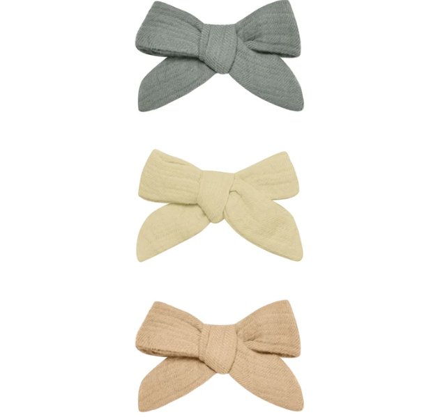 3 pack bow clips in Sea Green, Yellow, Apricot by Quincy Mae