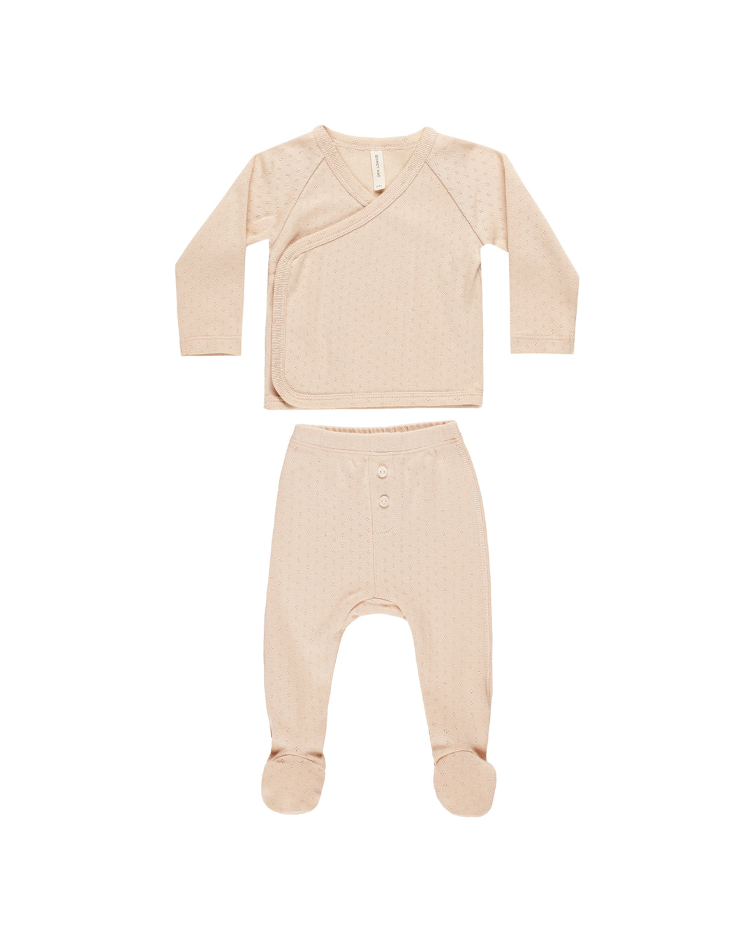 Pointelle Shell Wrap top and pant set by quincy mae