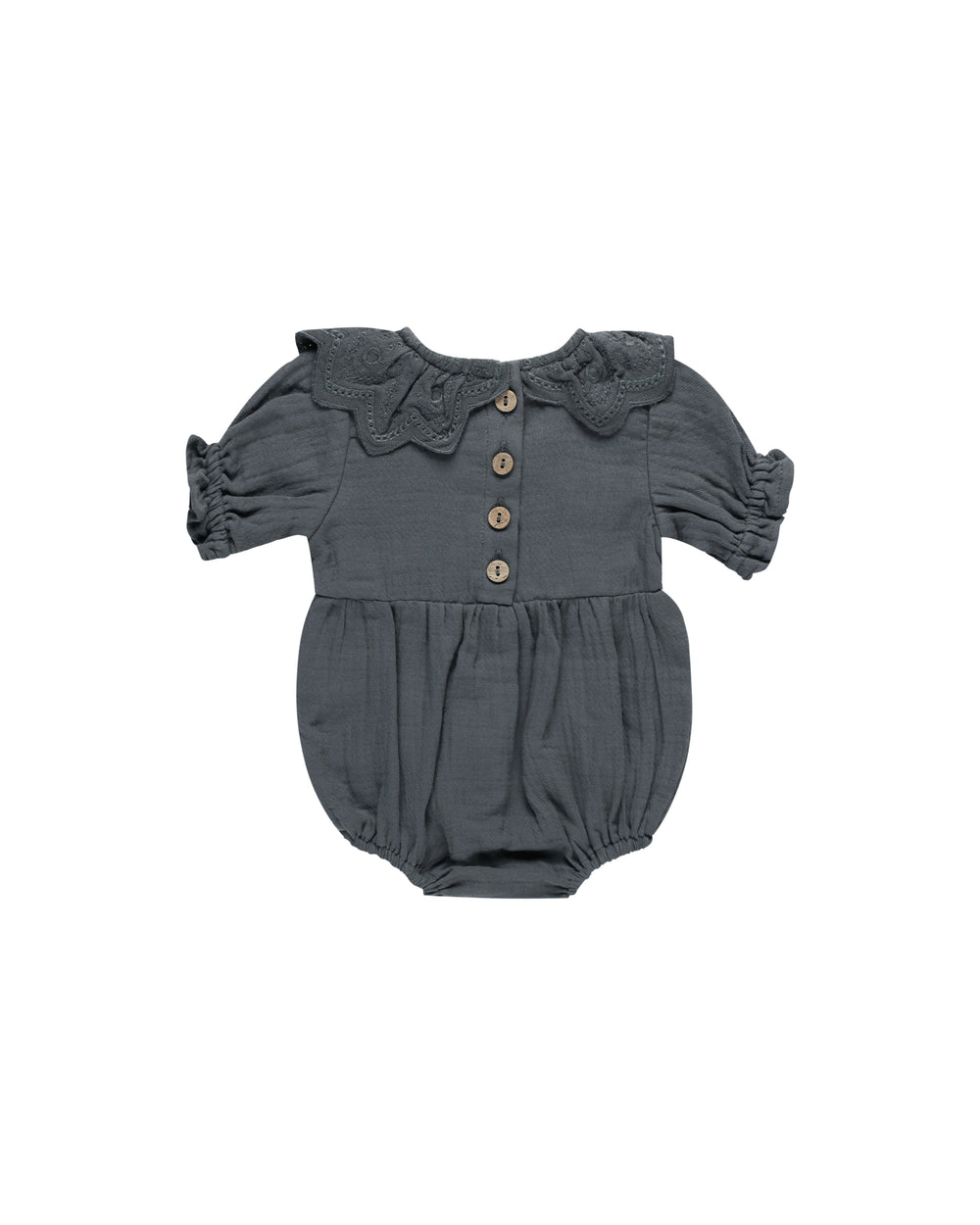 Indigo collared romper by Quincy Mae