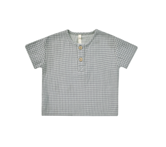 Blue Gingham Henry Top by Quincy Mae
