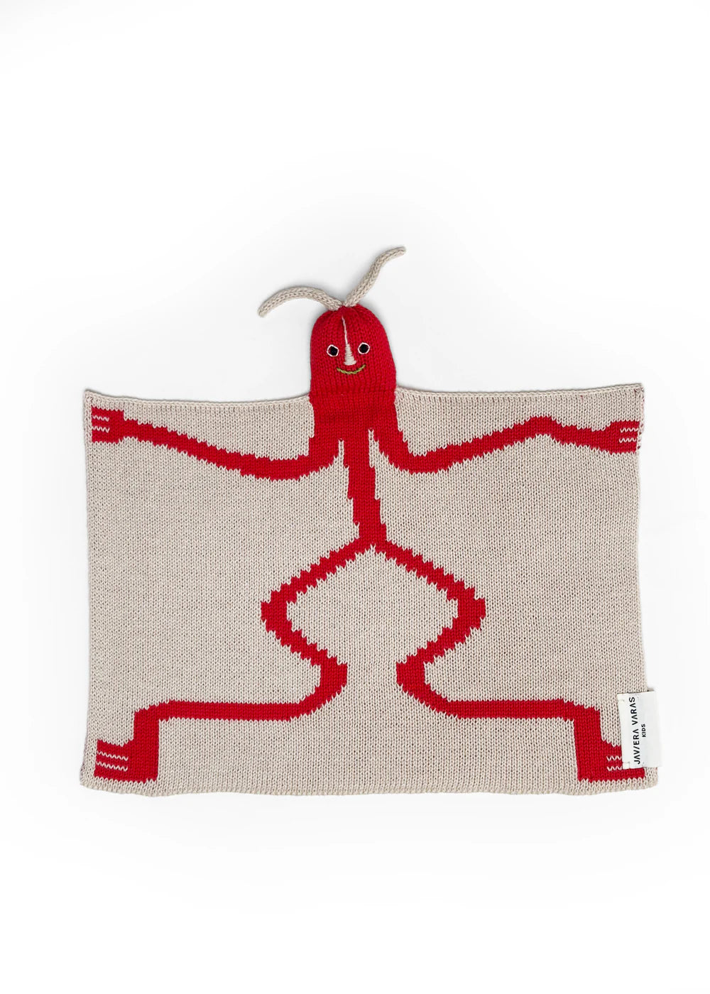 Red and beige knitted bird lovey by Javiera Varas Kids on a white background l