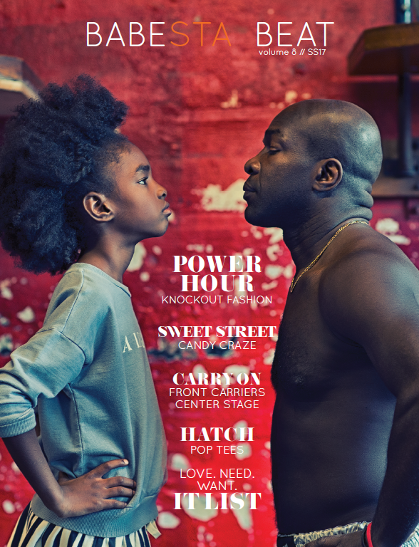 Cover of 'Babesta Beat' magazine featuring a boxer and a child facing each other at a gym.