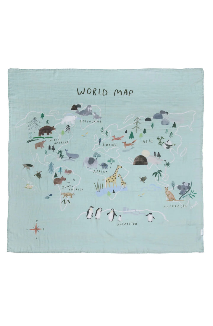 World Map Swaddle by Loulou Lollipop