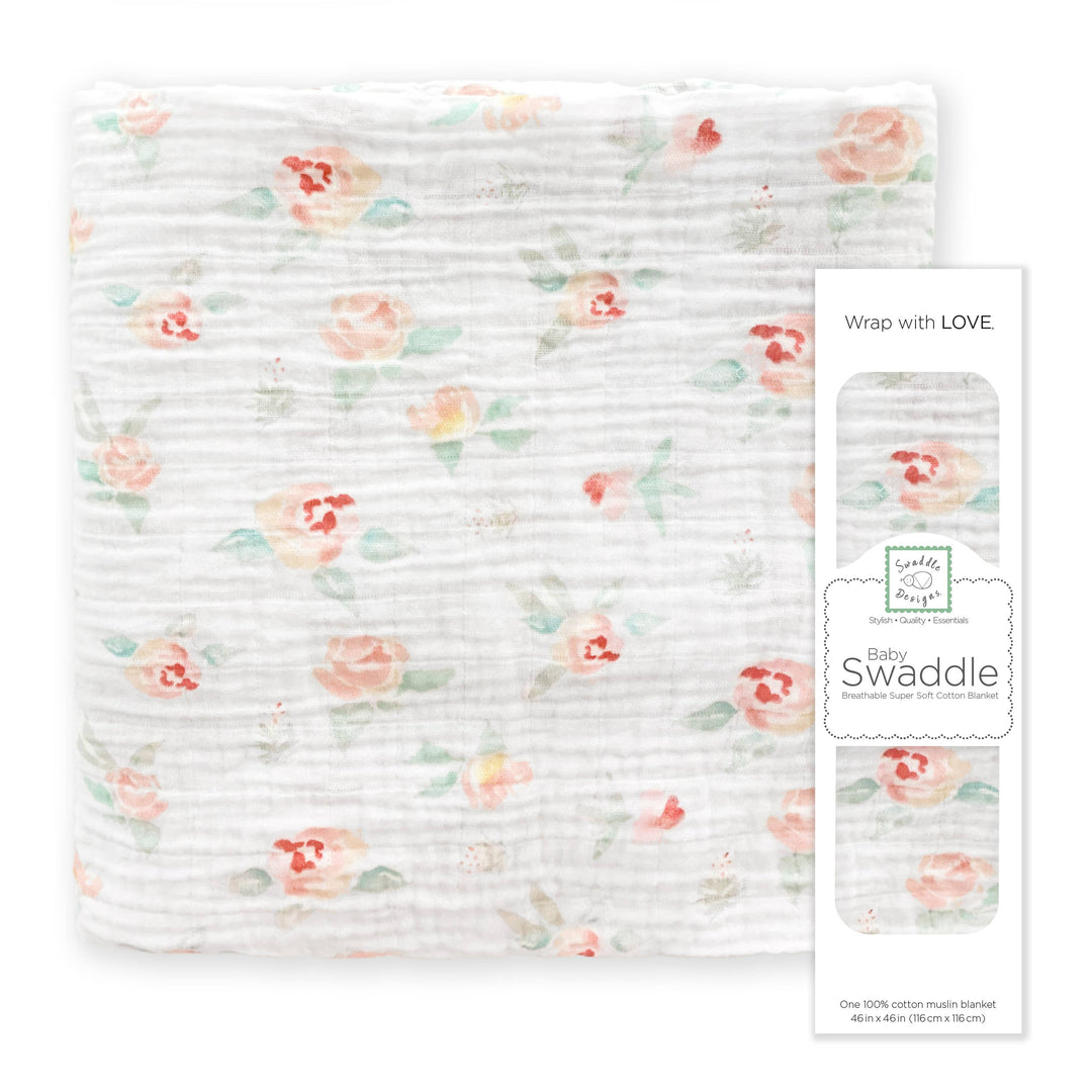 Watercolor Floral Muslin Swaddle Blanket