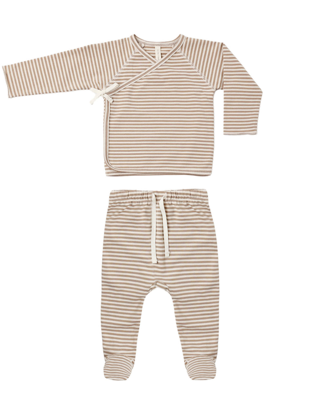 Wrap Top & Footed Pant Set Almond Stripe by Quincy Mae