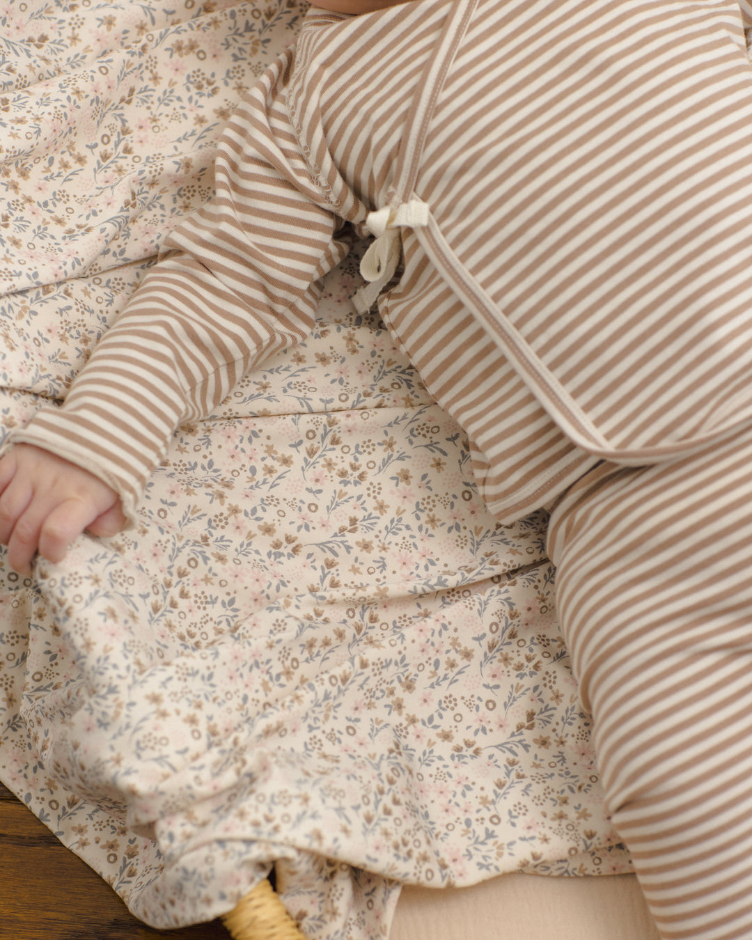 Wrap Top & Footed Pant Set Almond Stripe by Quincy Mae