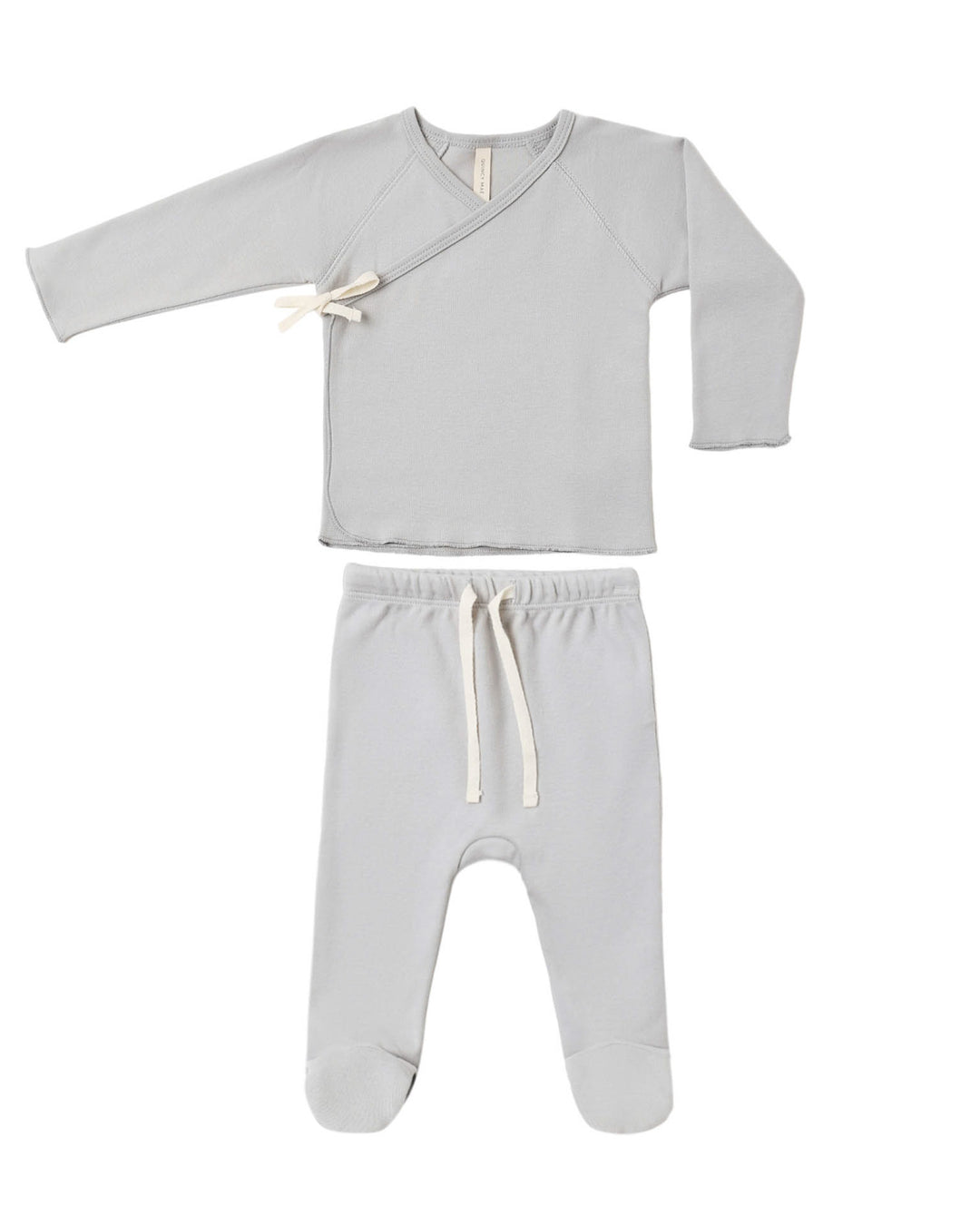 Wrap Top & Footed Pant Set Cloud by Quincy Mae