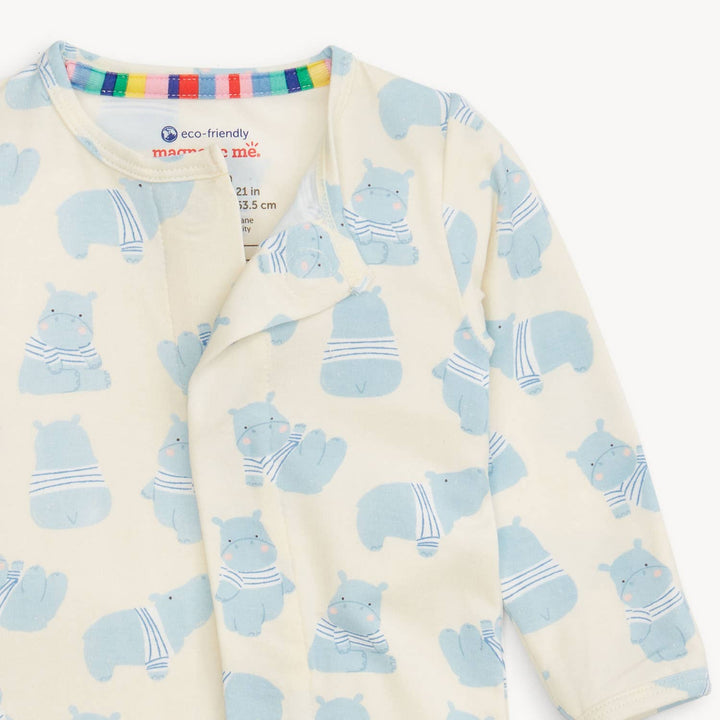 Magnetic Me Magnetic Closure Footie Sustainably Made in All Over Hippo Print