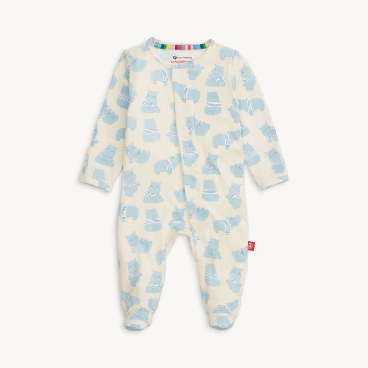 Magnetic Me Magnetic Closure Footie Sustainably Made in All Over Hippo Print
