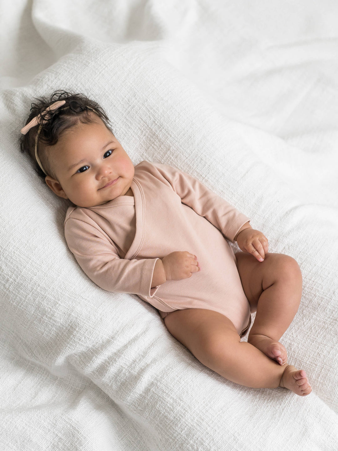 Organic Long Sleeve Kimono Bodysuit - Ballet - Babesta