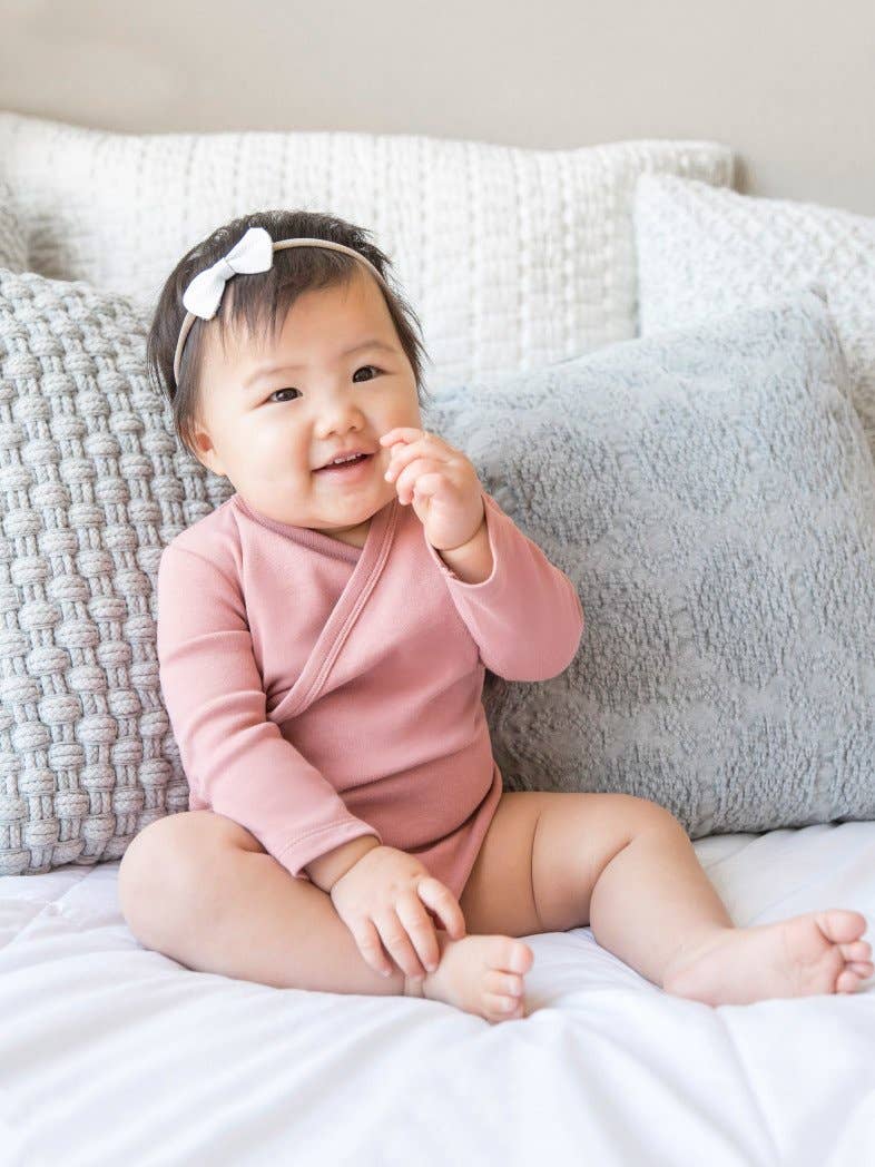 Organic Long Sleeve Kimono Bodysuit - Rose - Babesta