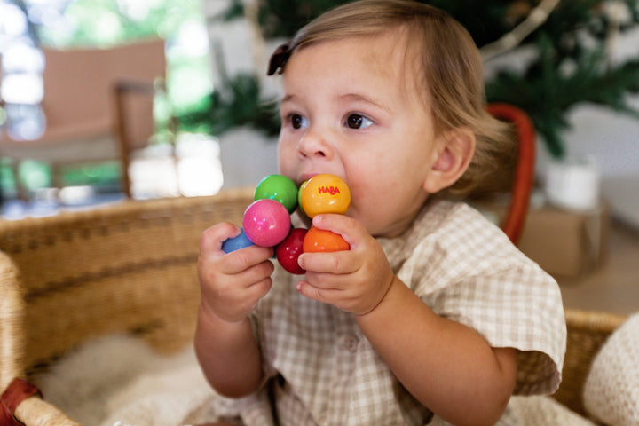 haba magic wooden clutching toy and rattle baby teether made of sustainable beechwood