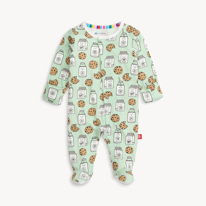 Babesta - Magnetic Me Magnetic Footie Sleepers in Cookie & Milk All Over Print, Sustainably Made