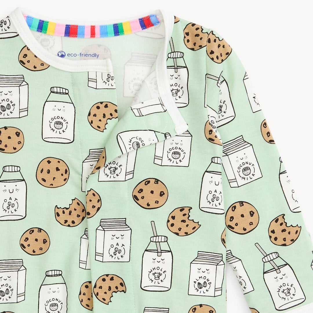 Babesta - Magnetic Me Magnetic Footie Sleepers in Cookie & Milk All Over Print, Sustainably Made