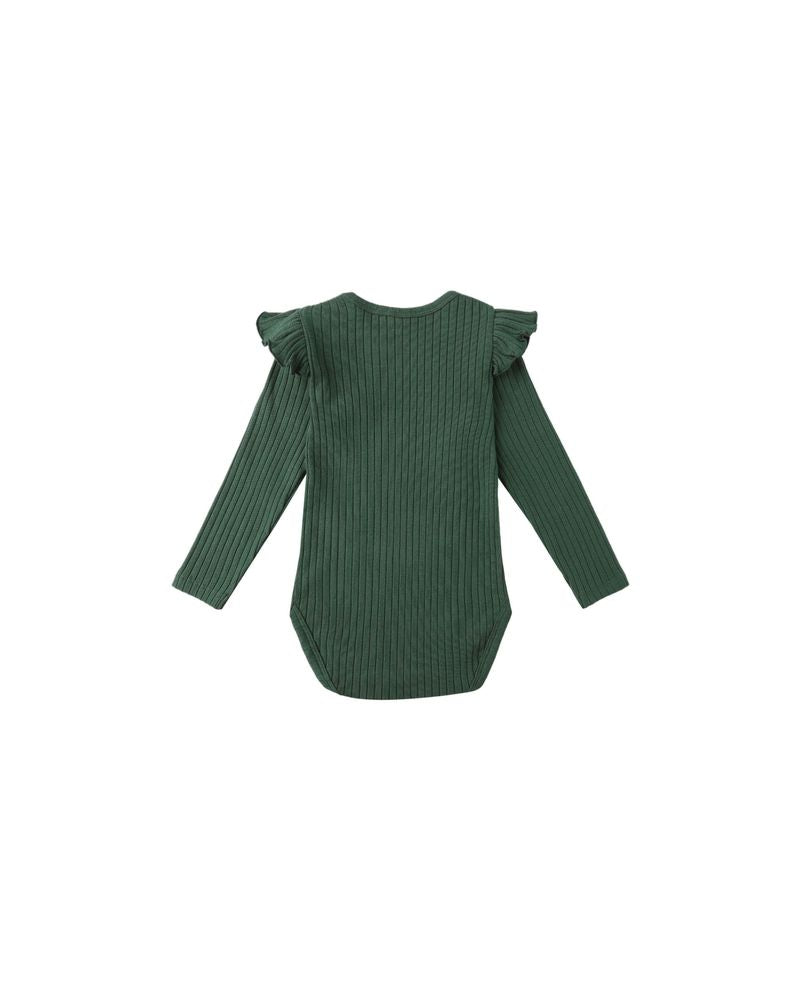 shoulder ruffle bodysuit-green by rylee and cru