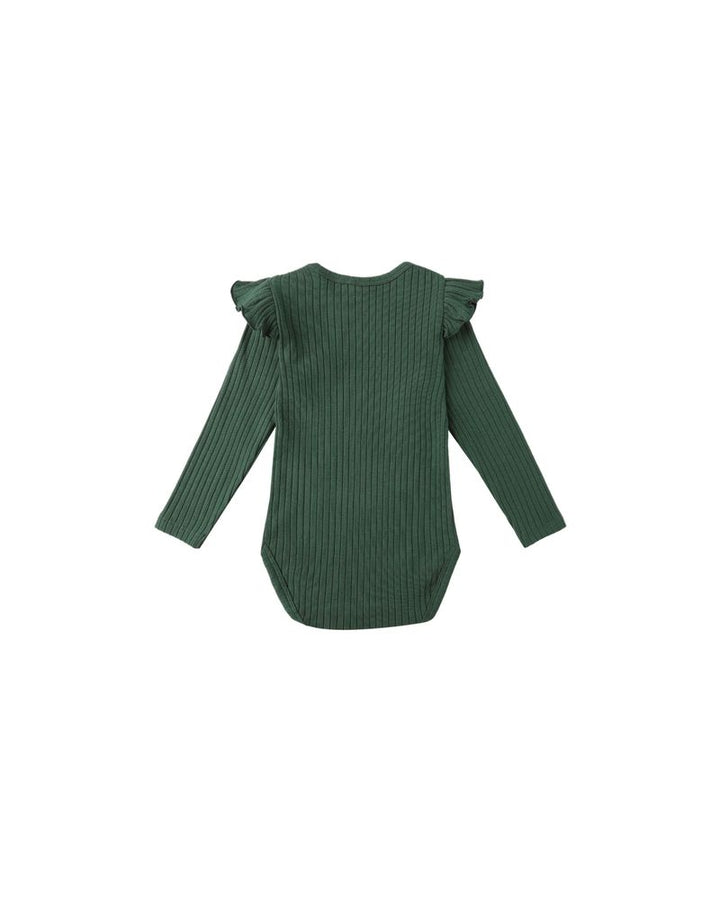 shoulder ruffle bodysuit-green by rylee and cru