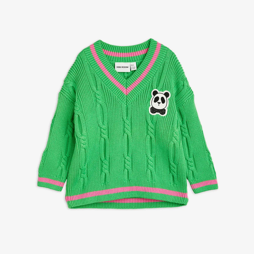 Panda Knitted VNeck Sweater by Mini Rodini