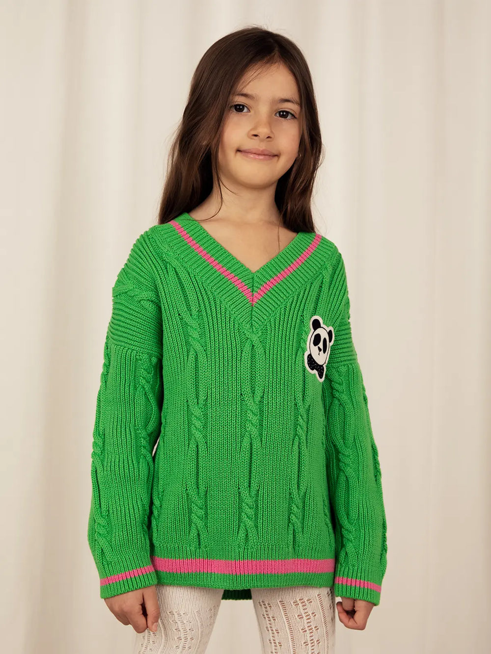 Panda Knitted VNeck Sweater by Mini Rodini