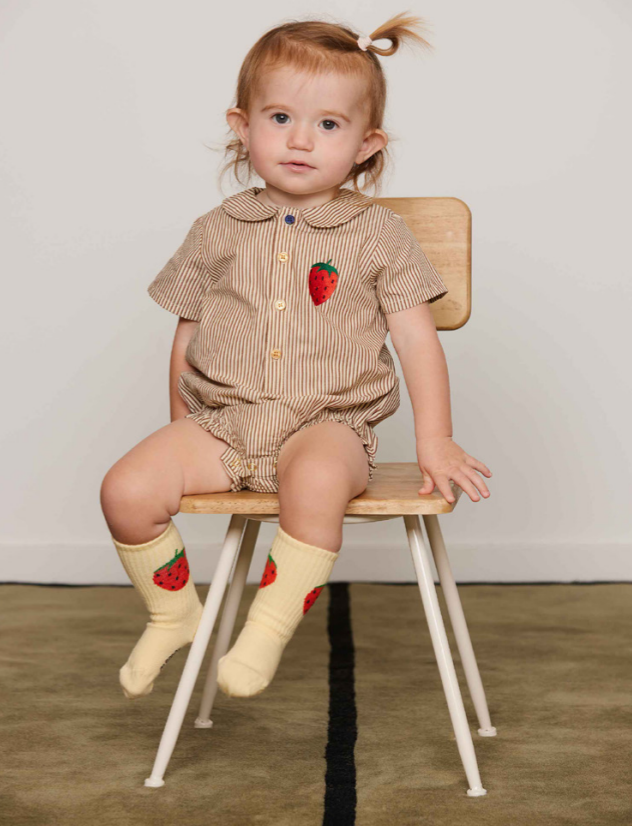 girl wearing Poplin Strawberry Patch Woven Body by Mini Rodini