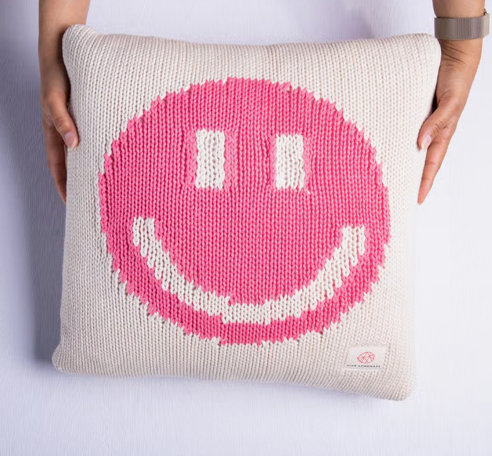 Pink White Smiley Cushion by Pink Lemonade